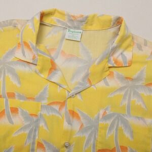 Tropicana Men's L Yellow Palm Tree Hawaiian Aloha Button Down Shirt USA Made VTG